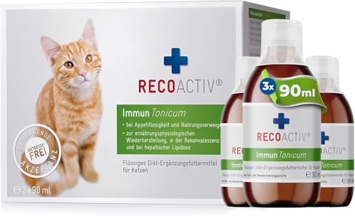 RECOACTIV Immun Tonicum für Katzen, 3 x 90 ml, Appetit anregendes Diät-Ergänzungsfuttermittel bei Untergewicht, Mangelerscheinungen, gestörter Nahrungsaufnahme und in der Rekonvaleszenz von RECOACTIV