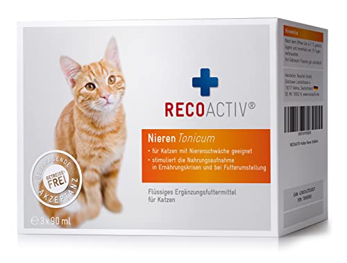 RECOACTIV Nieren Tonicum für Katzen, bei Anzeichen Einer Nierenfunktionsstörung, in der Rekonvaleszenz und zur Prophylaxe. Hochwertiges Protein, Appetit anregendes Ergänzungsfuttermittel 3 x 90 ml von RECOACTIV