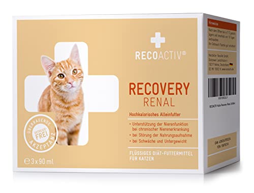 RECOACTIV Recovery Renal für Katzen, 3 x 90 ml, hochkalorisches Diät-Alleinfuttermittel bei Nierenfunktionsstörungen und erhöhtem Energiebedarf in der Rekonvaleszenz, zur Gewichtszunahme von RECOACTIV