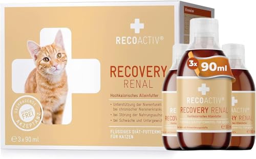 RECOACTIV Recovery Renal für Katzen, 3 x 90 ml, hochkalorisches Diät-Alleinfuttermittel bei Nierenfunktionsstörungen und erhöhtem Energiebedarf in der Rekonvaleszenz, zur Gewichtszunahme von RECOACTIV