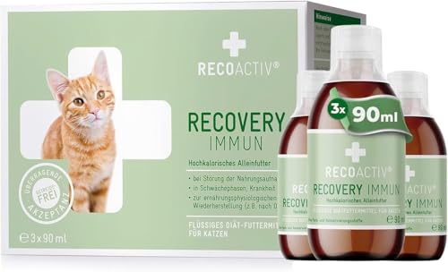 RECOACTIV Recovery Immun für Katzen, 3 x 90 ml, hochkalorisches Diät-Alleinfuttermittel bei Mangelernährung und in der Rekonvaleszenz, zur Gewichtszunahme sowie bei Nahrungsverweigerung von RECOACTIV