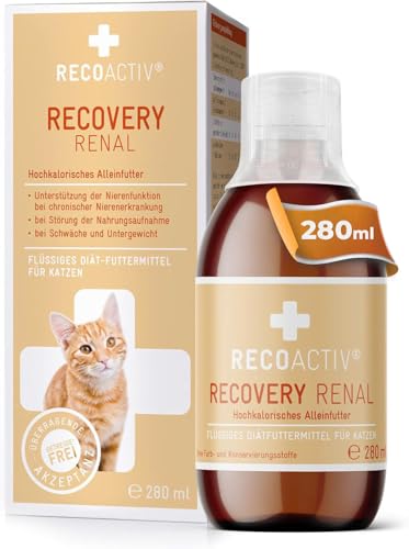 RECOACTIV Recovery Renal für Katzen, 1 x 280ml, hochkalorisches Diät-Alleinfuttermittel bei Nierenfunktionsstörungen und erhöhtem Energiebedarf in der Rekonvaleszenz, zur Gewichtszunahme von RECOACTIV