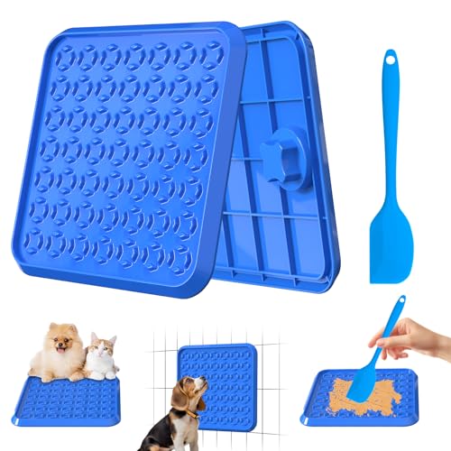 Pet Lick Mat, Lick Mat for Dogs Slow Feeder, Dog Crate Lick Pads, Dog Crate Accessories, Boredom Relief Licking Pad, Fit for Peanut Butter, Treats Yogurt, Bolognese (Blue) von REDDOUDOU