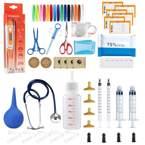 REDDOUDOU Welpen-Kätzchen-Wurf-Set, Wurfset mit Fütterungssauger, Flasche, Stethoskop, Schere, Schnurklemmen, Sauger usw., komplettes Set von REDDOUDOU