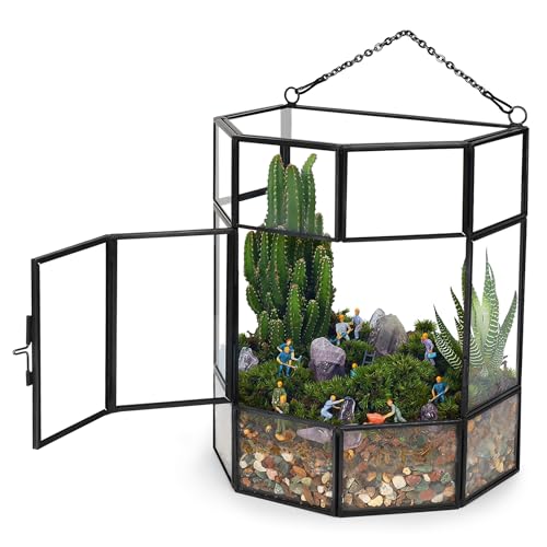 REDHUGO Hängendes Glas-Pflanzenterrarium, handgefertigt, Mini-Gewächshaus für den Innenbereich für Sukkulenten & Luftpflanzgefäß, Terrarium mit Deckel, geometrisches Glas-Terrarium für Heimbüro, Wand- von REDHUGO