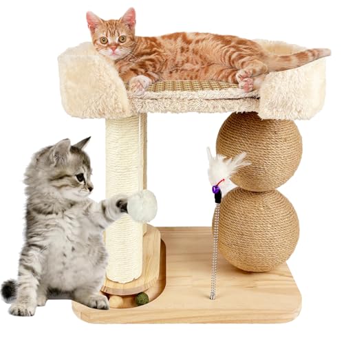 REDKNOT 5 in 1 Katzenspielzeug Aus Holz Interaktives Kitten Spielzeug Roller Tracks mit Drehteller, Kühlmatte Katzenbett, Hängenden Kugeln, Federn, Sisal-Katzenkratzbaum, Platzsparend REDKNOT 5 in 1 Katzenspielzeug Aus Holz Interaktives Kitten Spielzeug Roller Tracks mit Drehteller, Kühlmatte Katzenbett, Hängenden Kugeln, Federn, Sisal-Katzenkratzbaum, Platzsparend von REDKNOT