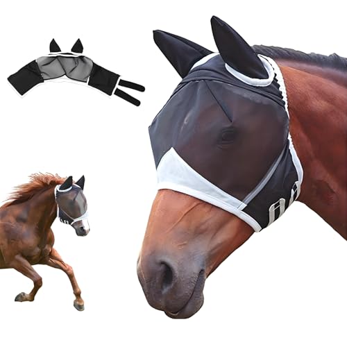 Pferde Fliegenmaske Atmungsaktive Mesh Fliegenschutz Pferd mit Ohrenschutz UV-Schutz Fliegenmaske weich Elastisch Horse Fly Mask Für Sommer von REDKNOT