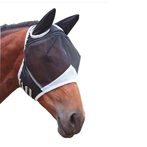 Pferde Fliegenmaske,Atmungsaktive weich, elastisch Fliegenschutz Pferd Cob mit Ohrenschutz,Horse Fly Mask,Fliegenhaube Pferde (Schwarz, S) von REDKNOT