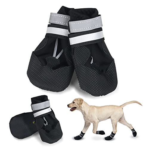 REESTBOO Hundeschuhe, 4er-Set rutschfeste Hundepfotenschutz Hundestiefel Pfotenschutz mit Reflektierendem Riemen, Klettverschluss, Haustierschuhe Hundeschnee Stiefel für große Hunde, Schwarz (XL) von REESTBOO