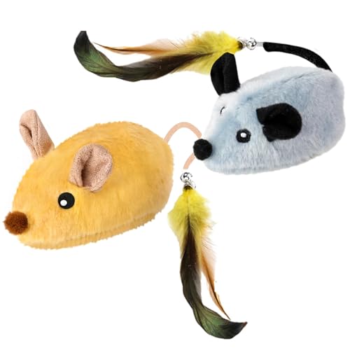 Katzenspielzeug Maus Elektrisch- Magic Maus Katze, Katzenspielzeug Mäuse Elektrisch Mit Federschwanz - Magie Maus , Interaktives Haustierspielzeug Für LED Licht Katzen Und Hunde (Gelb+Grau 2PCS) von REGAPOG
