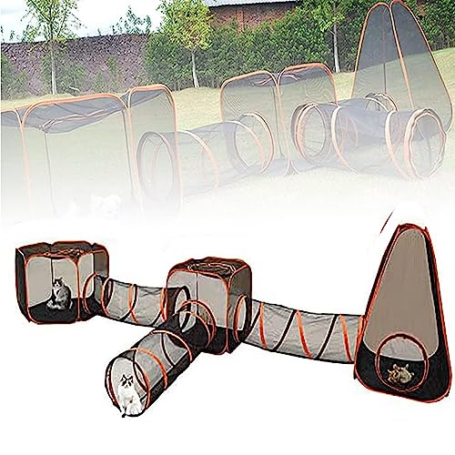 REHOOF Outdoor Katzentunnel, Katzengehege Pop Up Haustierzelt, Faltbares Spielhaus für Katzen, Outdoor Katzengehege, 6 in 1 Compound Pet Play Tunnel Haus für Katzen, Hunde, Kaninchen und Kleintiere von REHOOF