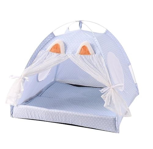 Hundebett Katzenbett Katzen Bett Prinzessinnen-Haustierzelt, Kleines Katzen- Und Hundezelt Mit Netzgarn-Design, Tragbare Mini-Tierzelte, Katzenzelthöhle Katzenkorb Hundematte (Color : Blue, Size : 4 von REIFOR