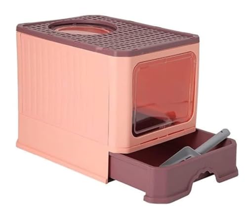 Katzenklo Katzentoilette Geschlossene Katzentoilette Mit Oberem Eingang, Mit Deckel Und Katzenstreuschaufel, Geruchsneutral, Spritzsicher Katzenklo Tragbar(Pink) von REIFOR