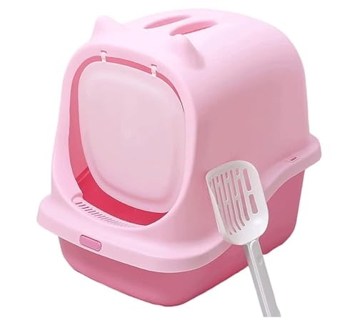 Katzenklo Katzentoilette Großzügige Katzentoilette Mit Deckel Und Katzenstreuschaufel, Geruchsneutral, Abnehmbare Katzentoilette, Leicht Zu Reinigen Katzenklo Tragbar(Pink) von REIFOR