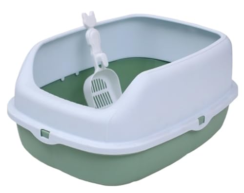 Katzenklo Katzentoilette Halbgeschlossene Doppelschichtige Katzentoilette Mit Katzenstreuschaufel, Leicht Zu Reinigendes Schubladendesign Katzenklo Tragbar(Grün) von REIFOR