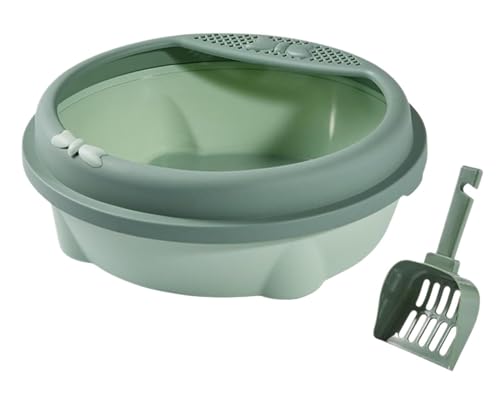 Katzenklo Katzentoilette Halbgeschlossene Katzentoilette Mit Offenem Deckel, Bettpfanne, Käfigzubehör, Katzentoilette, Haustier-Katzentoilette Katzenklo Tragbar(Grün,40.5x37x16 cm) von REIFOR