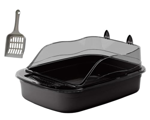 Katzenklo Katzentoilette Kätzchentoilette, Spritzwassergeschützt, Hohe Seiten, Große Bettpfanne, Cartoon-Form, Katzentoilette Katzenklo Tragbar(Black) von REIFOR