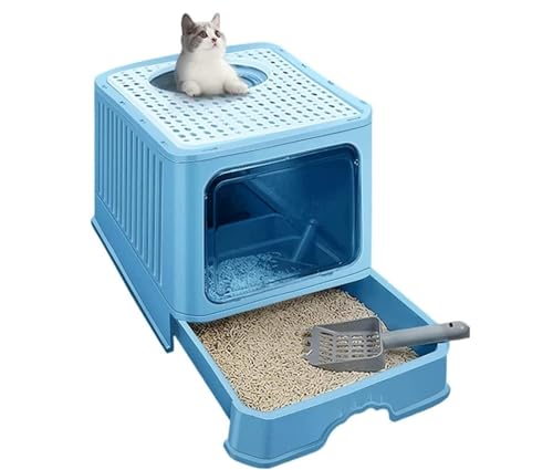 Katzenklo Katzentoilette Tragbare Katzentoilette Mit Deckel, Große Katzentoilette Mit Katzenstreuschaufel, Schubladentyp, Leicht Zu Reinigen Katzenklo Tragbar(Blue) von REIFOR