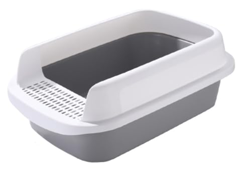 Katzenklo Katzentoilette Tragbare Katzentoilette Mit Hohen Seitenwänden, Halbgeschlossen, Große, Spritzwassergeschützte Katzentoilette, Sandkasten Katzenklo Tragbar(Grey) von REIFOR