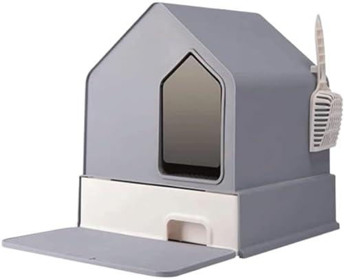Katzenklo Katzentoilette Vollständig Geschlossene Katzentoilette, Übergroße Schubladenausführung, Leicht Zu Reinigen, Spritzwassergeschützte Katzentoilette Katzenklo Tragbar(Grey) von REIFOR