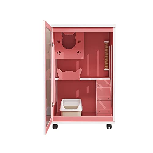 Katzenhaus Katzenvilla Katzenhaus Haus Innen Katzenkäfig Übergroßer Freiraum Katzenvitrine Outdoor Haustierhaus Rosa Katzenwohnung Großer Weltraum-Katzenkäfig (Color : Pink) von REIK