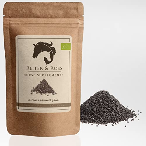 Reiter & Ross® Bio Schwarzkümmel Pferd | Naturprodukt Einzelfuttermittel für Pferde | ganzer Schwarzkuemmel | 100% natürlich und plastikfrei verpackter schwarzer Kümmel (1000g) von REITER & ROSS