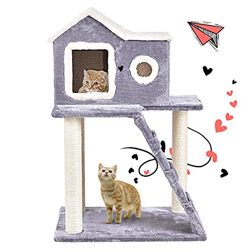 RELAX4LIFE Katzenbaum, Kratzbaum mit Leiter & 3 Sisalsäulen, Spielbaum Haus mit 3 Höhlen, Katzenkratzbaum für Outdoor und Indoor, Belastbarkeit bis zu 20 kg, weicher Plüsch, Kletterbaum H: 88cm, grau RELAX4LIFE Katzenbaum, Kratzbaum mit Leiter & 3 Sisalsäulen, Spielbaum Haus mit 3 Höhlen, Katzenkratzbaum für Outdoor und Indoor, Belastbarkeit bis zu 20 kg, weicher Plüsch, Kletterbaum H: 88cm, grau von RELAX4LIFE