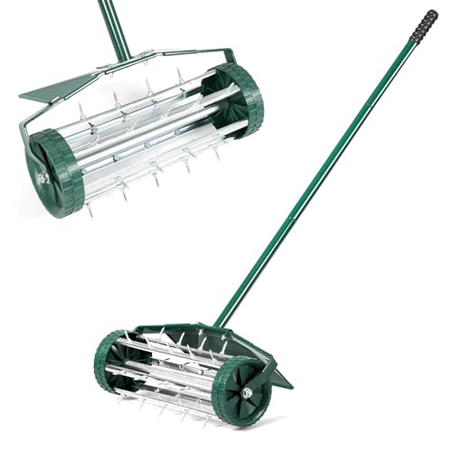 RELAX4LIFE Rasenbelüfter, Rasenlüfter aus Metall, Manueller Handvertikutierer Aerifizierer mit Spikes & Gummigriff für Verdichtete Böden Rasenpflege (mit Spritzschutz) von RELAX4LIFE