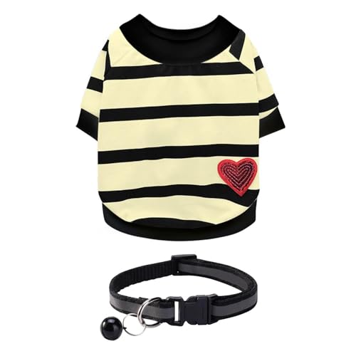 RELKLYU 1 Gestreifte Kleidung Und 1 Glockenkragen, Süße Haustierkleidung, Tierverkleidungsvorräte, Weiches Haustier-T-Shirt. RELKLYU 1 Gestreifte Kleidung Und 1 Glockenkragen, Süße Haustierkleidung, Tierverkleidungsvorräte, Weiches Haustier-T-Shirt. von RELKLYU