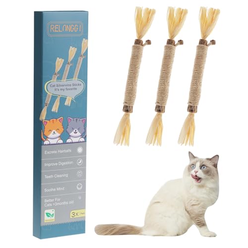 RELONGGI 3 Stück Katzenminze Sticks - Natürliches Katzenspielzeug mit Zahnpflege für Katzen | Kautspielzeug gegen Langeweile RELONGGI 3 Stück Katzenminze Sticks - Natürliches Katzenspielzeug mit Zahnpflege für Katzen | Kautspielzeug gegen Langeweile von RELONGGI