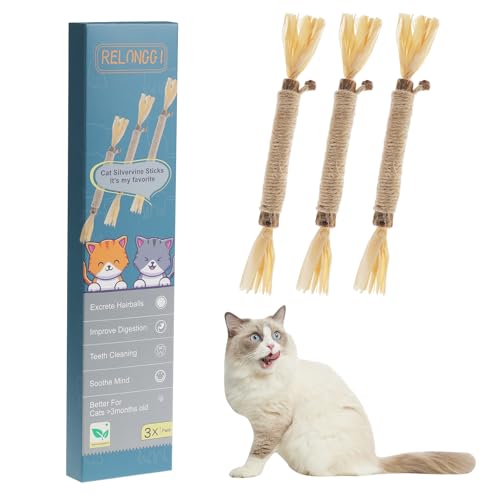 RELONGGI 3 Stück natürliche Silvervine Sticks Katzenspielzeug, Katzenminze, Zahnspielzeug für Kätzchen, Zahnreinigung, Matatabi-Zahnpflege, Katzen- und Kätzchen-Kauspielzeug für aggressives Kauen, RELONGGI 3 Stück natürliche Silvervine Sticks Katzenspielzeug, Katzenminze, Zahnspielzeug für Kätzchen, Zahnreinigung, Matatabi-Zahnpflege, Katzen- und Kätzchen-Kauspielzeug für aggressives Kauen, von RELONGGI