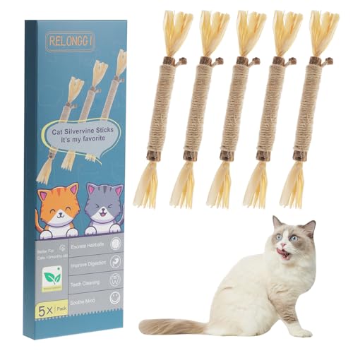 RELONGGI 5 Stück Katzenminze Sticks - Natürliches Katzenspielzeug mit Zahnpflege für Katzen | Kautspielzeug gegen Langeweile RELONGGI 5 Stück Katzenminze Sticks - Natürliches Katzenspielzeug mit Zahnpflege für Katzen | Kautspielzeug gegen Langeweile von RELONGGI