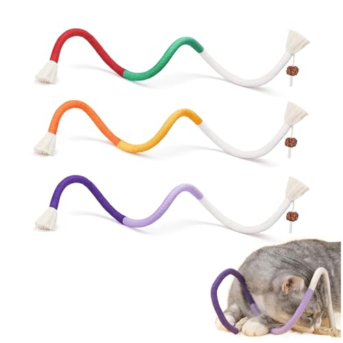 RELONGGI 3er Set Kauspielzeug für Katzen – Interaktives Baumwollseil mit Catnip & Silvervine zur Zahnreinigung | Dental Spielwaren für Kätzchen von RELONGGI