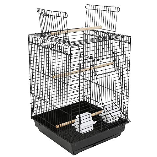 RELOVE Tragbarer Vogelkfig Indoor mit Griff, Offene Dcher, Holzsitzstange, Futtertrog, Kanarienpapagei, 40x40x58cm (Schwarz) von RELOVE