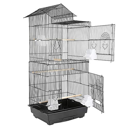 Vogelvoliere für Vögel, Papageien, unzertrennlich, Nymphensittiche, aus Metall und schwarzem Holz, Käfig für Vögel, Papageien, unzertrennlich, Nymphensite, Voliere aus Metall (46 x 35,5 x 99 cm) von RELOVE