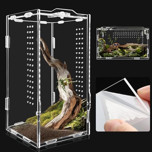 Acryl-Tarantelgehege, Mikro-Lebensraum-Terrarium für Baum- und Landreptilien, Spinnen und Wirbellose, kleines Acryl-Reptiliengehege für springende Spinnen, Amphibien (10,2 x 10,2 x 20,3 cm) von REPTIDLDB