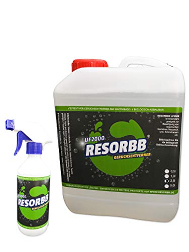 RESORBB® 2,5 Liter UF2000 Geruchsentferner + Leere Sprühflasche Uringeruch Entferner-Spray zur Geruchsneutralisation. Rein biologisch, vegan und ohne Tierversuche hergestellt. von RESORBB