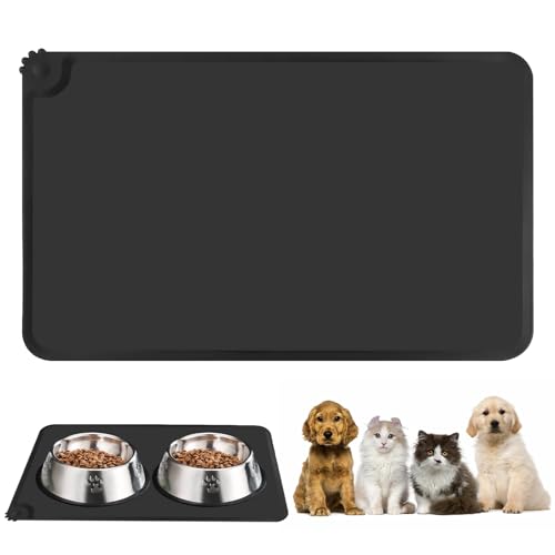 Hundematte für Näpfe, Katzenfuttermatte, Silikon-Hundenapf-Matte, rutschfest, schwarze Futtermatte, für Futter- und Wassernäpfe, Futterschale (47 x 30 cm) von RESTALLADNWEST