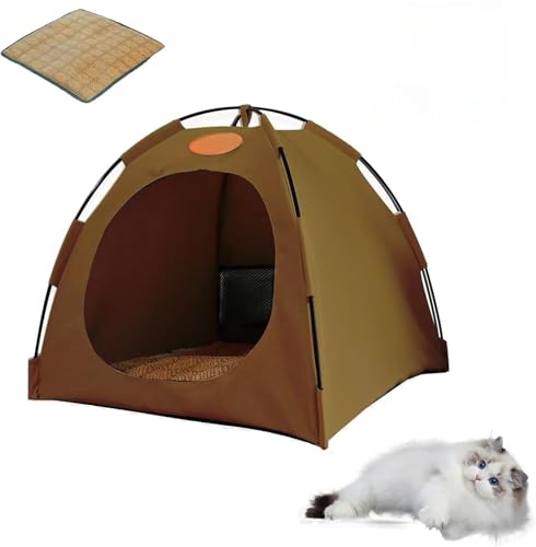 Pop-up-Haustierzelt, tragbares Katzenzelt mit Netzfenstern, wasserdichtem Katzenbett, rutschfestem Boden, für drinnen und draußen geeignet von RETGJNC