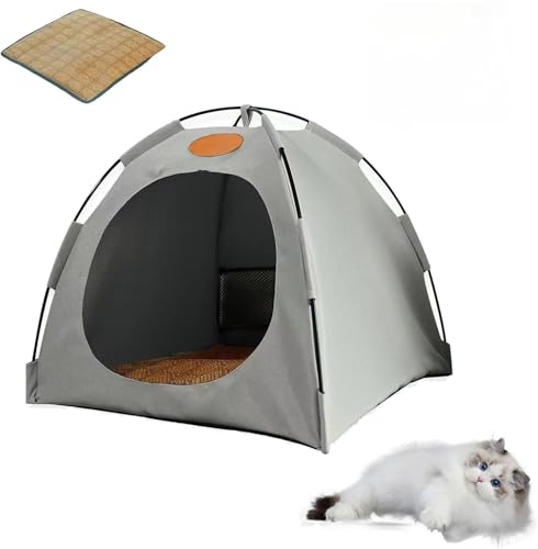 Pop-up-Haustierzelt, tragbares Katzenzelt mit Netzfenstern, wasserdichtem Katzenbett, rutschfestem Boden, für drinnen und draußen geeignet von RETGJNC