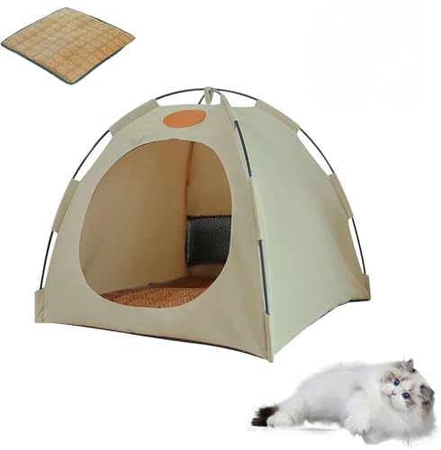 Pop-up-Haustierzelt, tragbares Katzenzelt mit Netzfenstern, wasserdichtem Katzenbett, rutschfestem Boden, für drinnen und draußen geeignet von RETGJNC