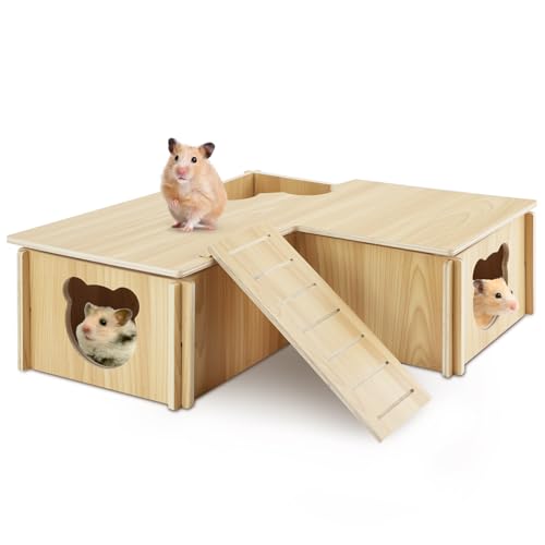 RETON Hamsterhaus aus Holz, Hamsterversteck Eck-Hamsterzubehör, Hamsterverstecke Plattform mit Treppe, Hamsterspielzeug, Käfigdekoration für syrische Hamster, Zwerghamster, Ratten, Rennmäuse RETON Hamsterhaus aus Holz, Hamsterversteck Eck-Hamsterzubehör, Hamsterverstecke Plattform mit Treppe, Hamsterspielzeug, Käfigdekoration für syrische Hamster, Zwerghamster, Ratten, Rennmäuse von RETON