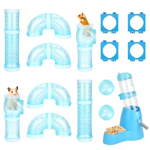 RETON 2 Set Hamster Tunnel, Hamster Zubehör Adventure Externes Rohr mit Hamster Trinkflasche, Transparente Hamster Röhren für Kleine Hamster Sport Erweitern Sie den Raum von RETON