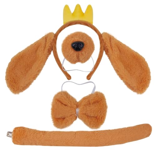 Haarreifen-Set für Hunde, Ohren, Stirnband, Plüschschwanz, falsche Nase, Tiere, Cosplay-Kostüm-Set für Halloween, Cosplay-Party von RETUOLWAG