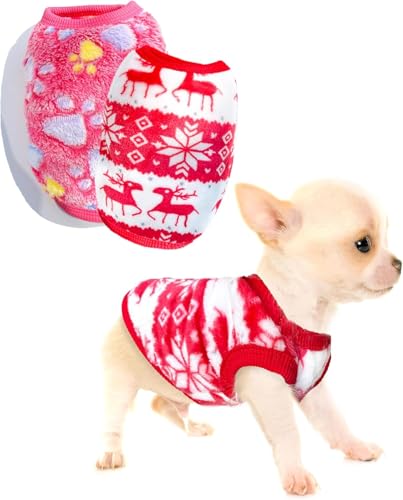 Chihuahua süße Hundekleidung für Welpen, Winter, extra klein, Dackel, warmer Fleece-Pullover, Hemd für kleine Neugeborene (Set A, XXS (0,2–1 kg), 2 Stück von RETZLA