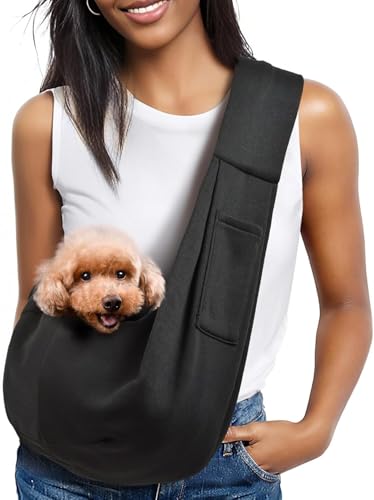 Tragetuch für kleine Hunde, klassischer Gurt und klassische Tasche, freihändige Tragetasche, bequemer, breiter Schultergurt für 1,4–4,5 kg Haustiere (schwarz) von RETZLA