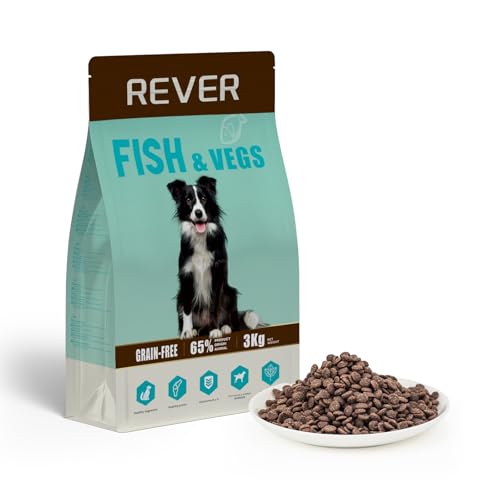 Rever EB3 Trockenfutter ohne Getreide mit frischem Lachs, 3 kg, 65% Inhaltsstoffe tierischen Ursprungs, hypoallergen und proteinreich, natürliche Ernährung für Erwachsene Hunde von REVER