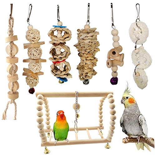 7pcs Papageienspielzeug Set | Strohgeflecht Kauen & Klettern Spielzeug für Vögel | Hanging Cage Swing für Papageien/Hamster/Ratten | Sicheres und Robustes Vogelzubehör 7pcs Papageienspielzeug Set | Strohgeflecht Kauen & Klettern Spielzeug für Vögel | Hanging Cage Swing für Papageien/Hamster/Ratten | Sicheres und Robustes Vogelzubehör von REXVTNS