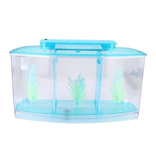 Aquarium Fish Tank Divider | LED Acrylic Breeding Isolation Box for Small Fish/Betta/Guppies | 3 Sections with Water Change Valve & Glowing Plants (Blue) von REXVTNS