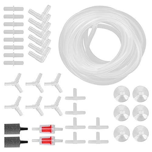 Aquarium Oxygen Tube Check Valve Set | Bubble Stone for Fish Tank / Hydroponics | 40mm Stainless Steel Diffusion Stone with 6 Connectors | Complete Accessories Kit (Combined G4-meter long oxygen tube) von REXVTNS